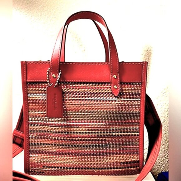 Coach Handbags - Beautiful COACH Upwoven Field Tote Brick/Multi Leather Bag $495